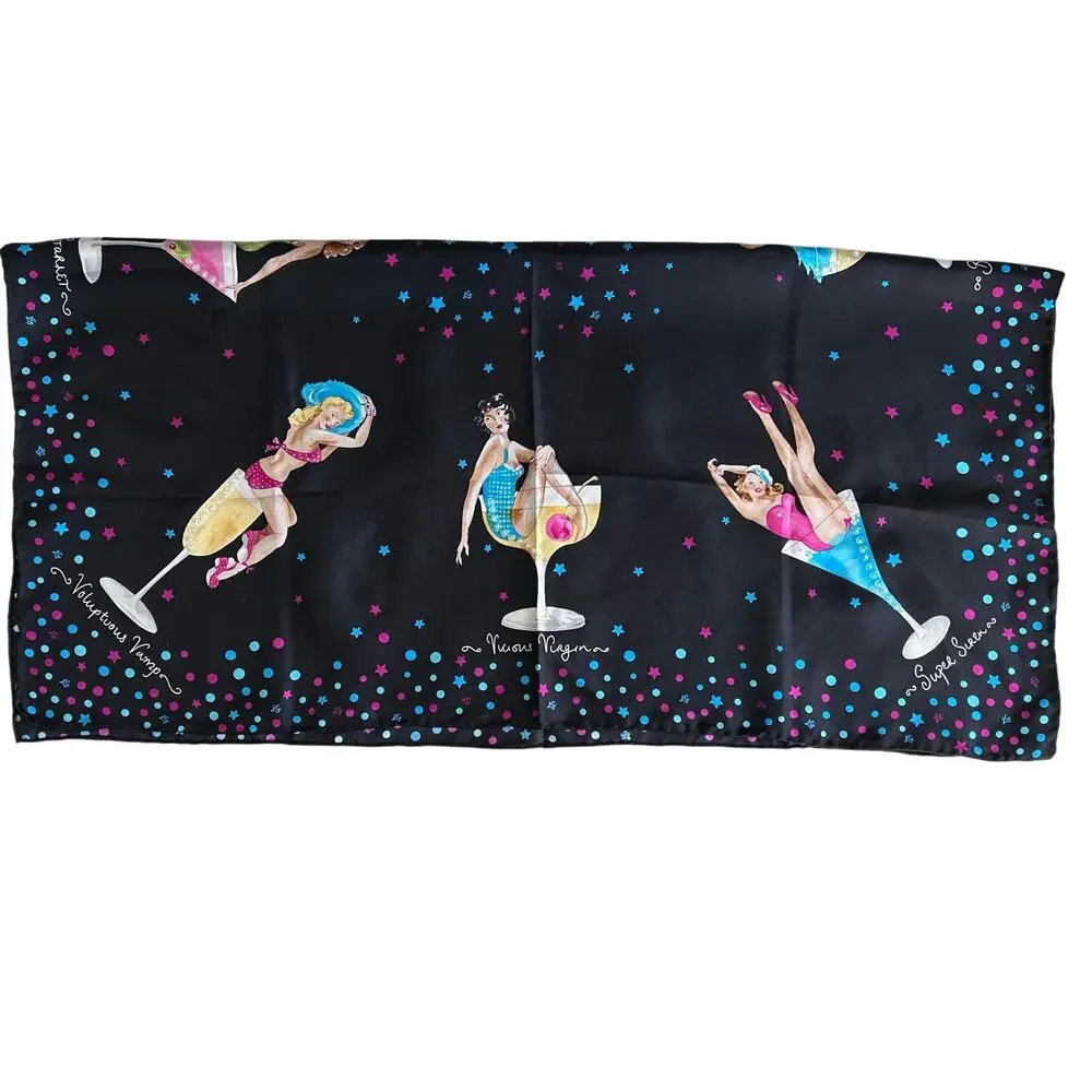 Lulu Guinness scarf pin-up girls 50's cocktails square NWT silk starlet retro